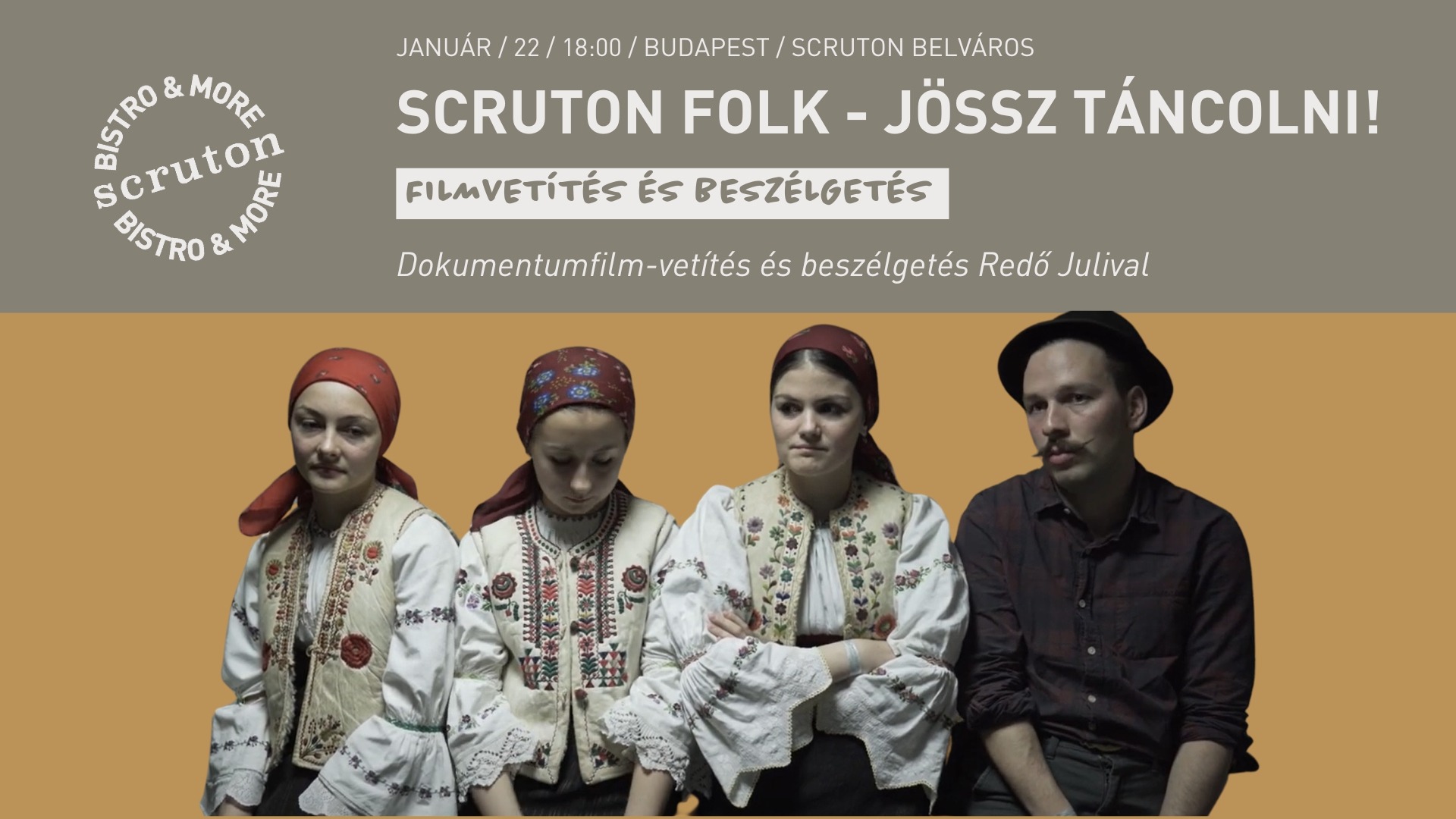 Scruton Folk - Jössz táncolni! - Dokumentumfilm vetítés és beszélgetés Redő Julival